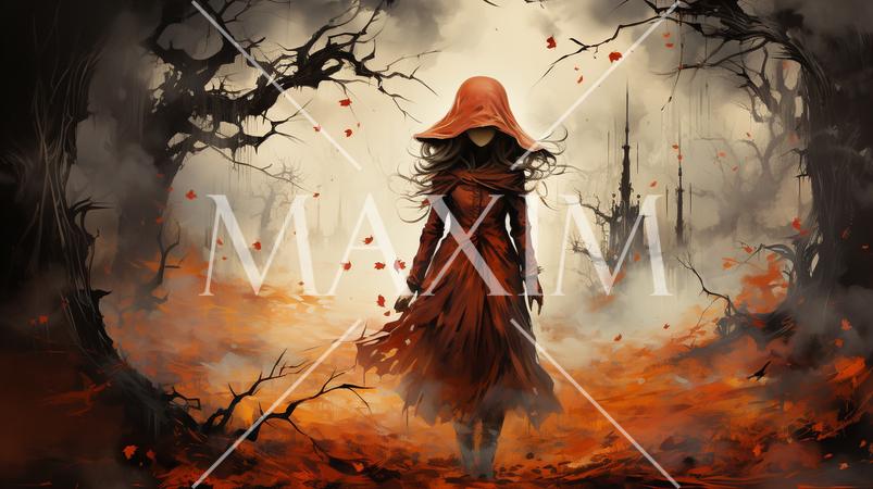 ハロウィンをイメージした若い女性魔女の水彩画