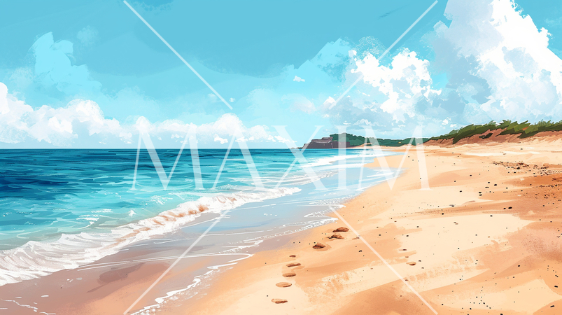 南国の島の浜辺と青い空のイラスト