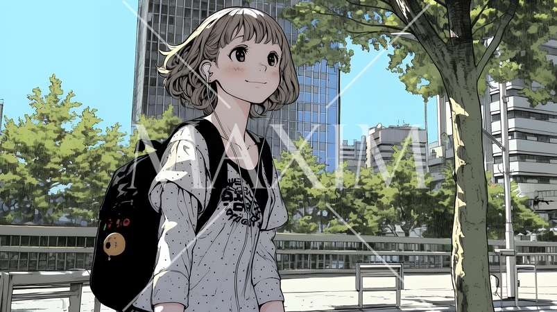 休みの日、自宅の近所を散歩している若い女性