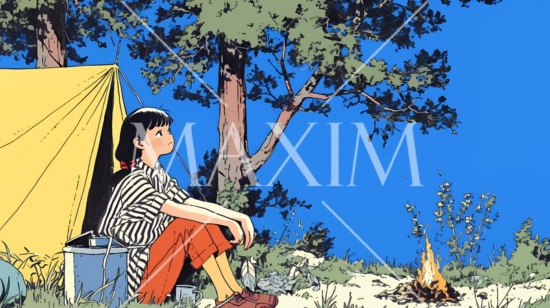 ソロキャンプを楽しんでいる若い女性