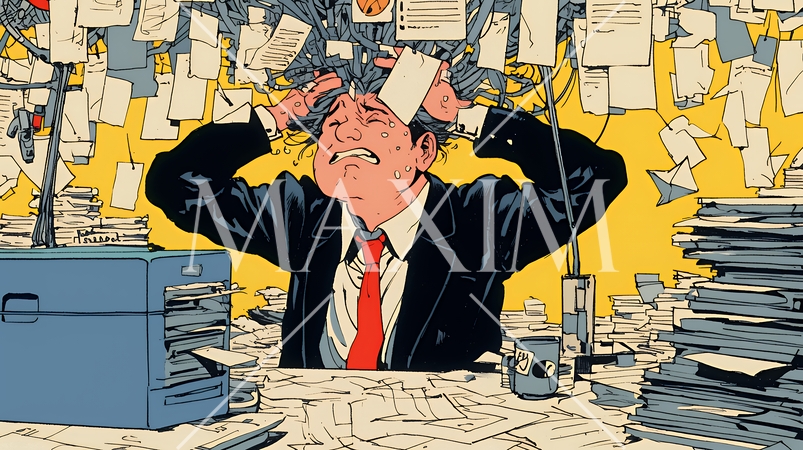 深夜残業で疲弊する会社員｜過労とストレスに悩むビジネスパーソン（ブラック企業イメージ）