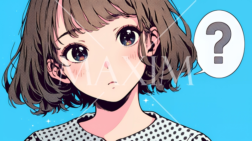 クエスチョンマークのある場面：疑問を感じて頭の中にクエスチョンマークが生まれている若い女性