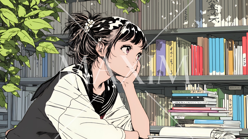 書店で本を選ぶ女子高生