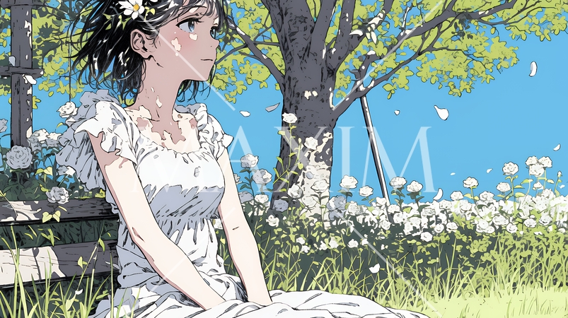 バラ園を散策している若い女性