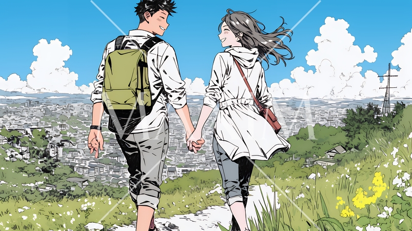 ハイキングを楽しんでいるカップル