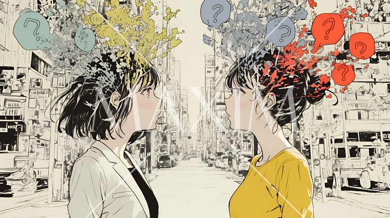 互いに相手の意見を十分に理解できないまま対話を続ける二人のビジネスウーマン