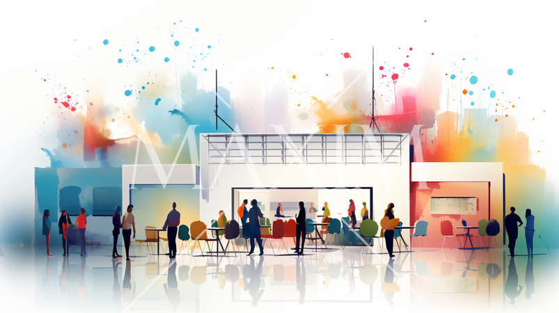 カンファレンスとイベント：業界カンファレンス、セミナー、トレードショー、展示会。