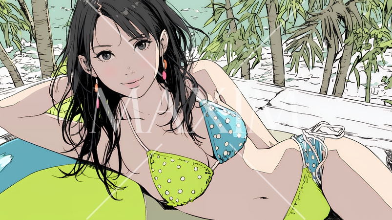 ビーチリゾートを旅行中のビキニ姿の若い女性