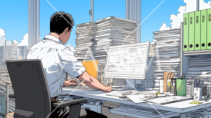 丁寧に書類を仕分けるビジネスパーソン
