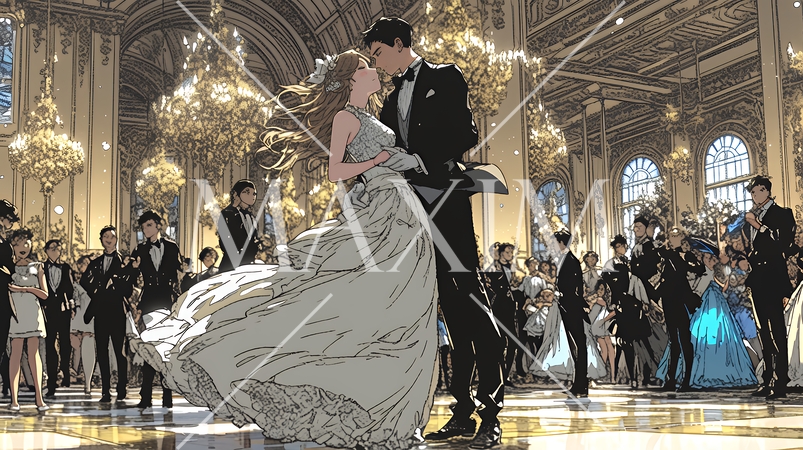 「社交ダンス（ボールルームダンス）パーティに参加している若い女性」のイラストに適する日本語の単語の羅