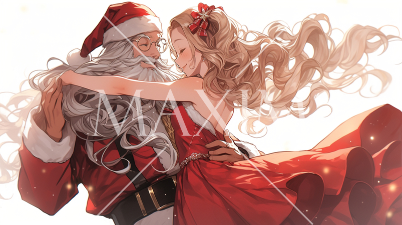 クリスマスにサンタクロースとダンスをしている女性