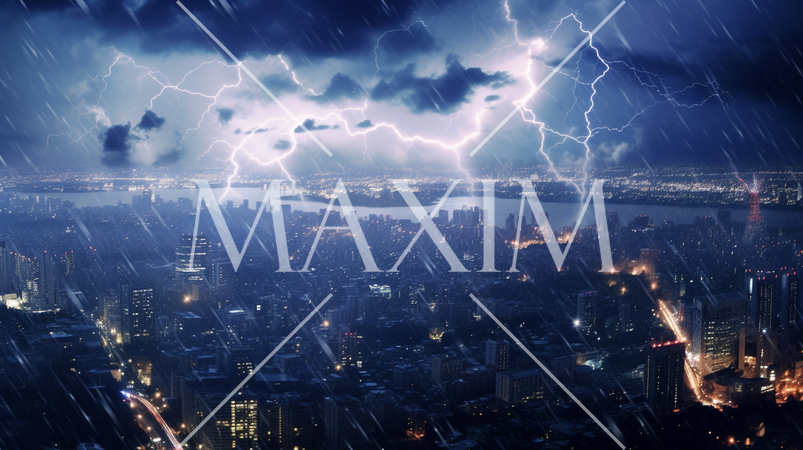 ゲリラ豪雨まるで杞憂の具現化：大都市にゲリラ豪雨が起こっている様子を上空から見た精緻CG