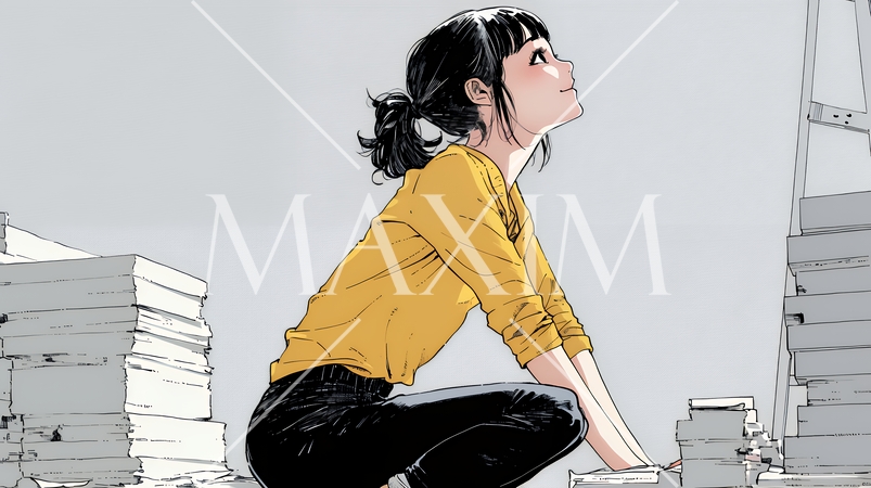 コンクリートブロックを積み上げているビジネスウーマン：計画の段階的積み重ねの比喩