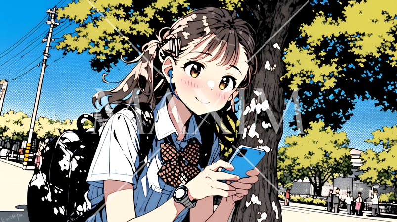 通学中にスマホをいじくっている女子高生