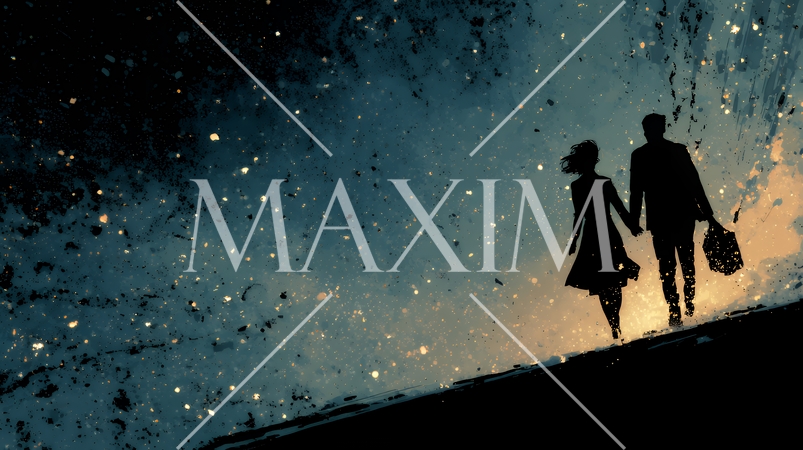 宇宙空間で二人で手を取り合う恋人たち