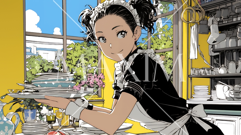 カジュアルレストランで働いている若いウェイトレス