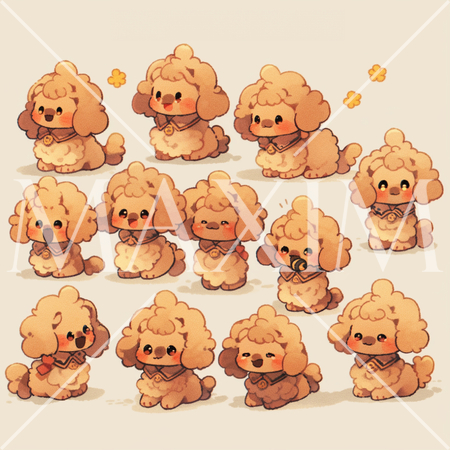 茶色のトイプードルのいろいろなポーズと表情