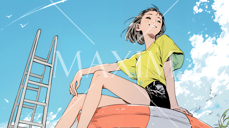 若い女性の海水浴場監視員（ライフガード）