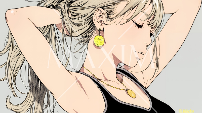 髪をかきあげている（なでている）若い女性