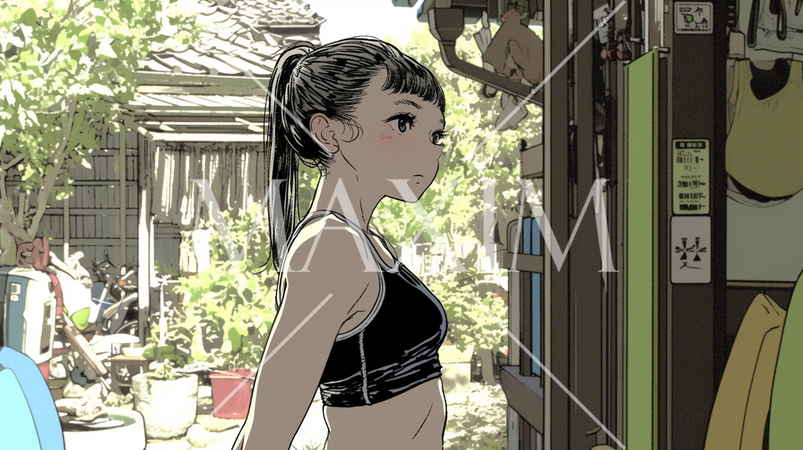 近所の海に泳ぎに行うと自宅を出る少女