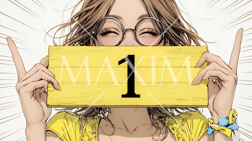 数字の「1」を掲げている若い女性