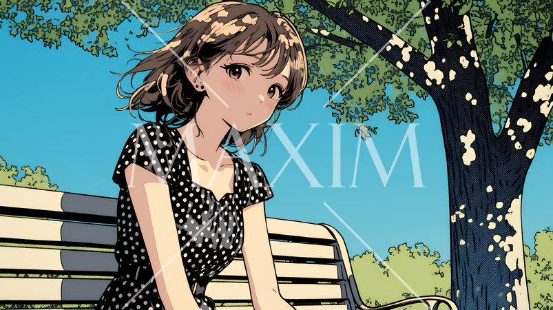 公園のベンチでひとり静かにくつろぐ若い女性