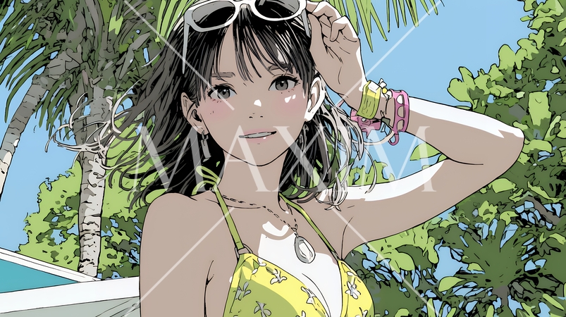 ビーチリゾートを旅行中のビキニ姿の若い女性