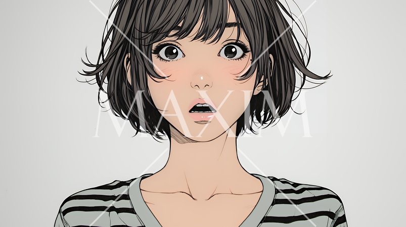 驚愕して息を呑み、目を見開いたまま口をぽかんとする若い女性