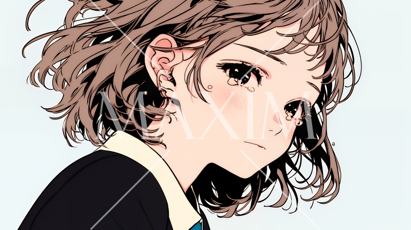 涙ぐむ制服姿の女子高生