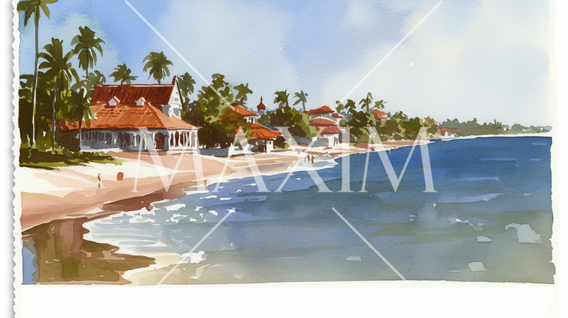 コテージが並ぶ南国の海辺の風景