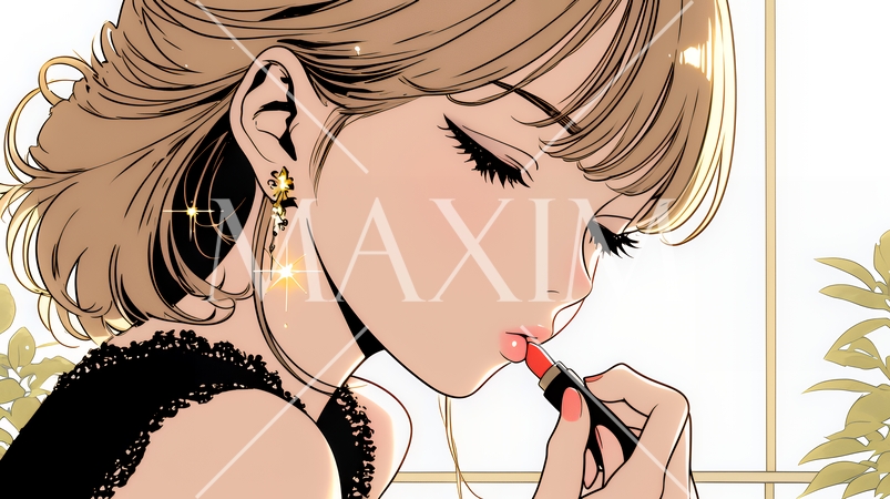 化粧をしている（口紅をつけている）若い女性