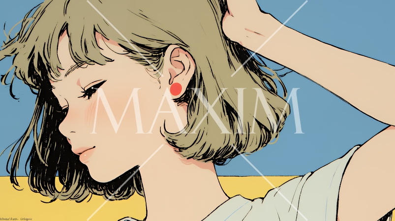 髪をかきあげている（なでている）若い女性