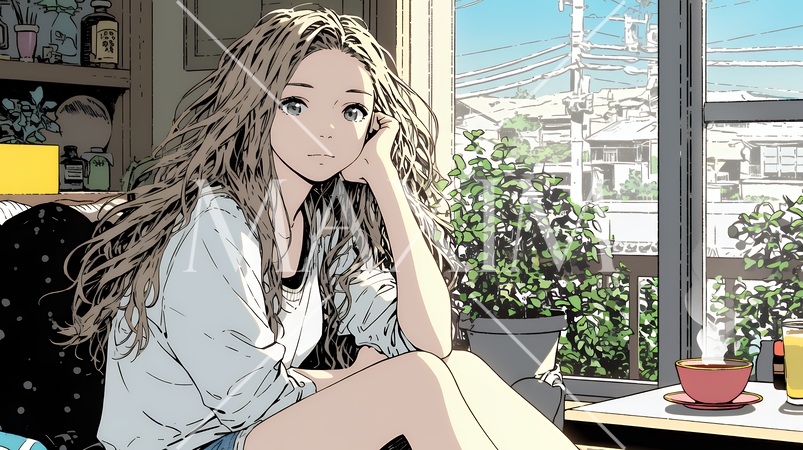 リビングで紅茶を飲んでいる女性