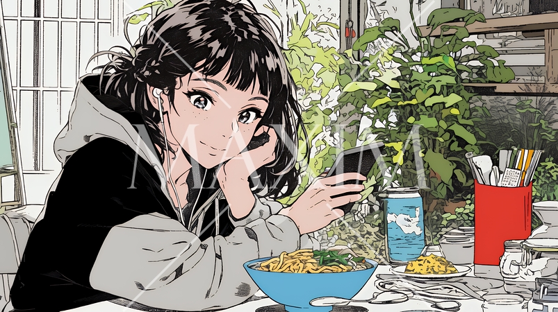 食事の最中もスマホを手放せない若い女性