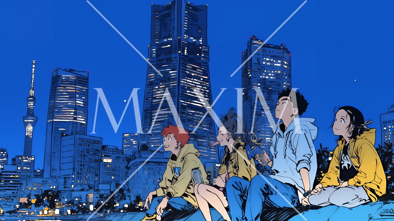 夜の街でたむろっているティーンエージャーたち