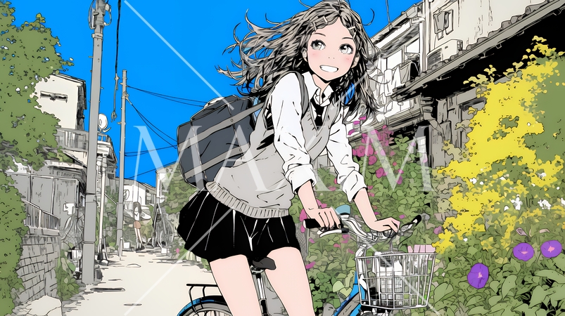 学校に遅れそうで道を急いでいる女子高生