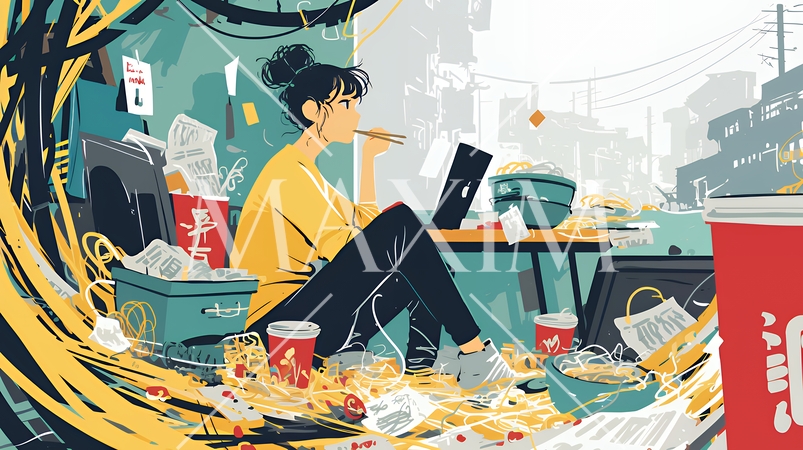 経済的に追い詰められ、部屋で悩む女性