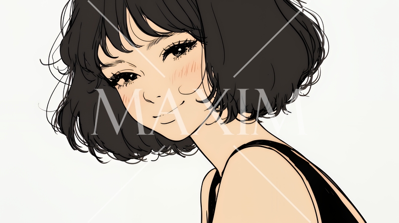 悪巧みをしている女性（シンプルな色使い）