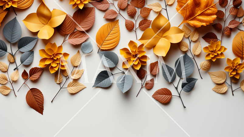 枯れ葉のある美しい秋の自然の白い背景：テキストコピースペースあり