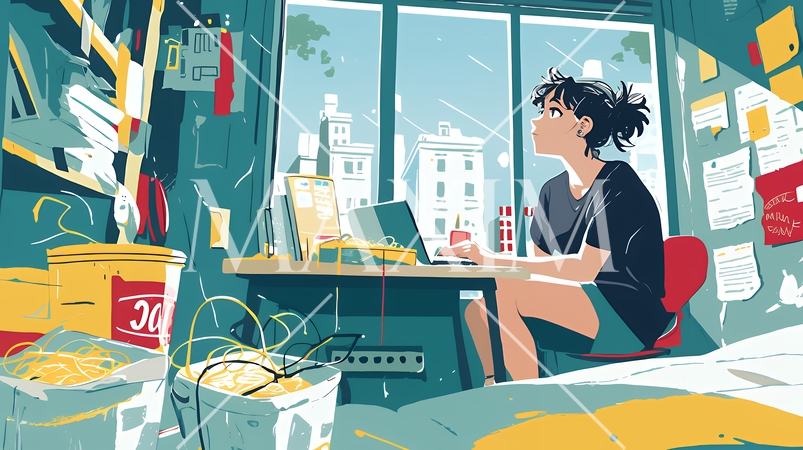 経済的に追い詰められ、部屋で悩む女性