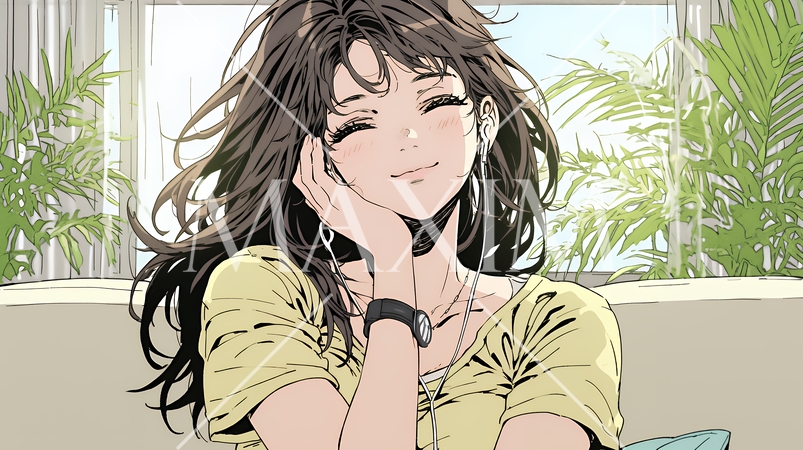 うっとりしている女性：大好きな音楽を聞いている女性