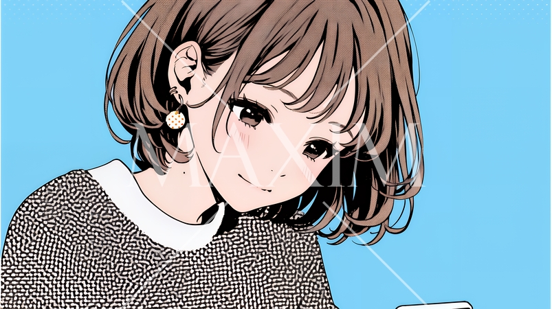 楽しそうにスマホ画面を眺めている若い女性