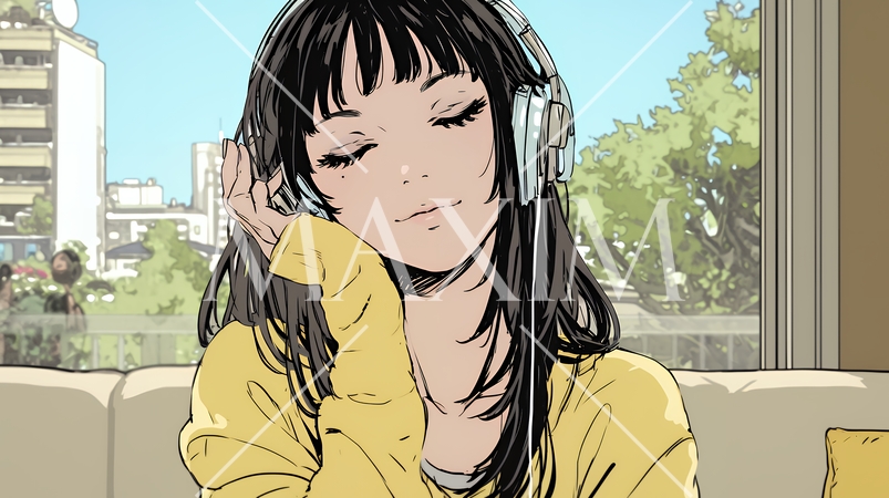 うっとりしている女性：大好きな音楽を聞いている女性