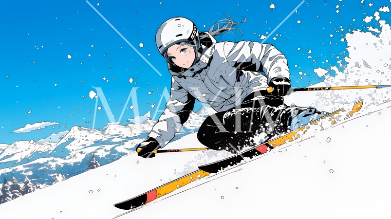 スキーを楽しんでいる若い女性