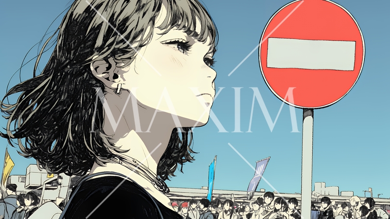 Noのレッドカードサインを出している女性