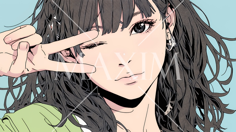 アイドルのように顔の横でピース＋ウィンクしている若い女性