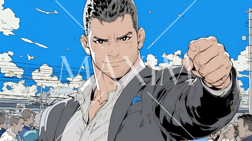 ガッツポーズ（拳を握って力強く）をしているビジネスマン