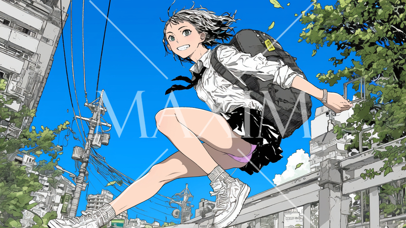 元気よく駆け回っている女子高生：元気すぎてパンチラ