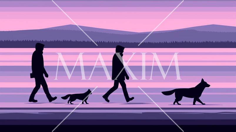 犬を連れての寒い冬の朝の散歩