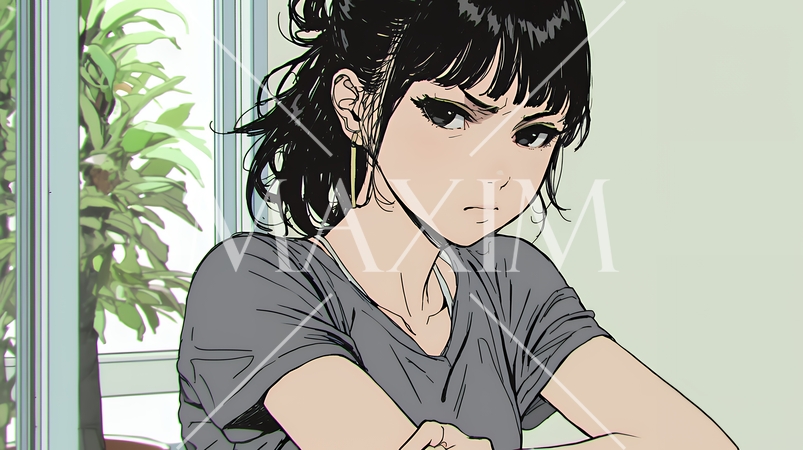 「ふん！」という表情でそっぽを向いている若い女性